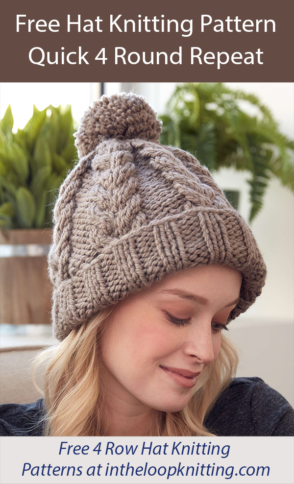 Free Hat Knitting Pattern Cozy Cable Hat 4 Round Repeat