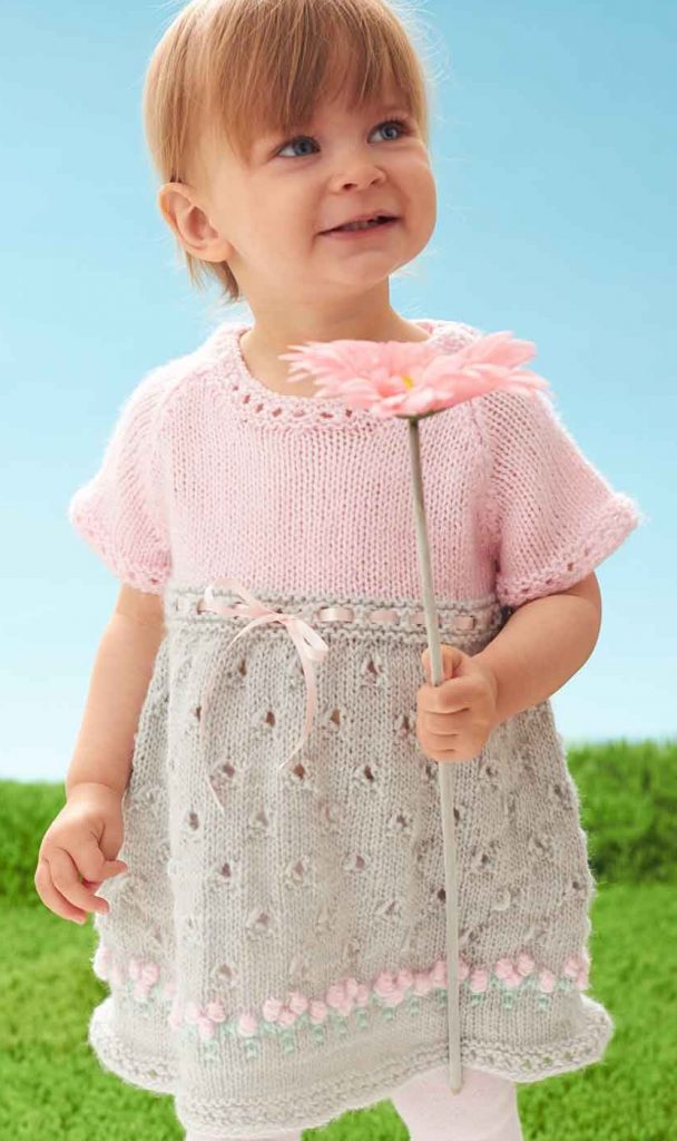 Free knitting pattern for Cozy Posie Dress