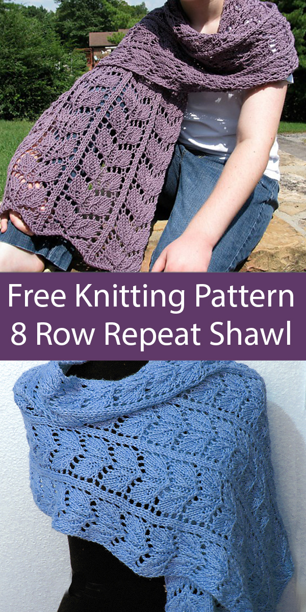 Free Knitting Pattern for 8 Row Repeat Crystal Lake Shawl