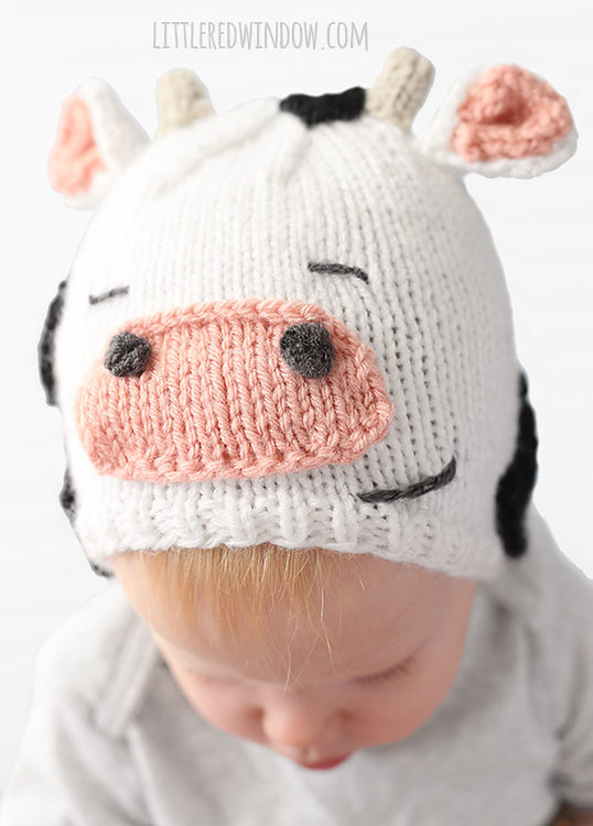 Free Knitting Pattern for Cuddly Cow Hat