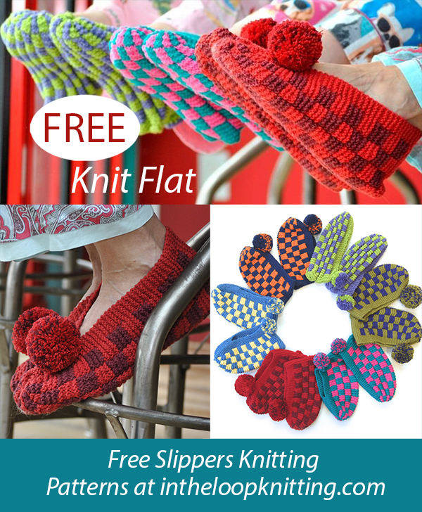 Free Cushy Checked Slippers Knit Flat Knitting Pattern