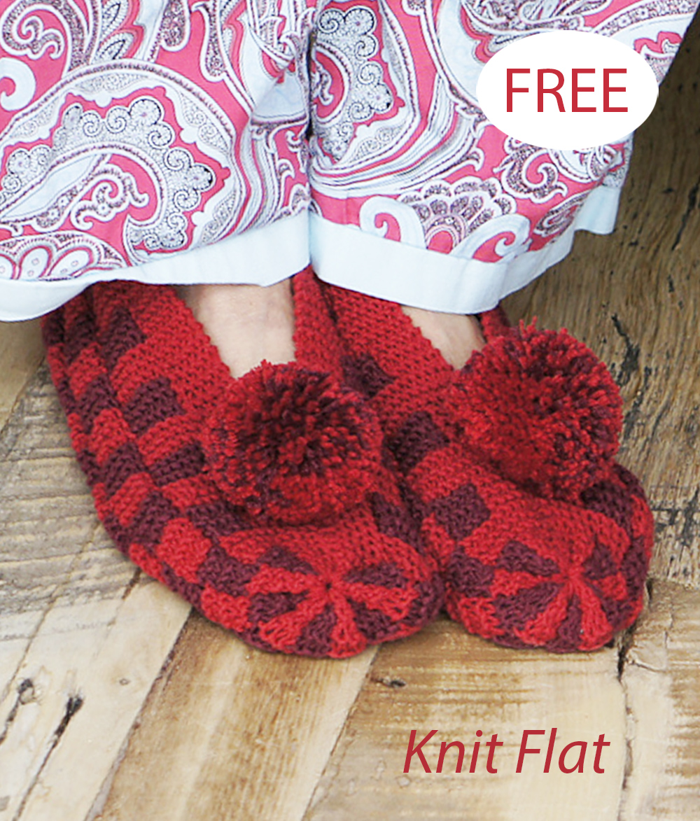 Free Cushy Checked Slippers Knit Flat Knitting Pattern