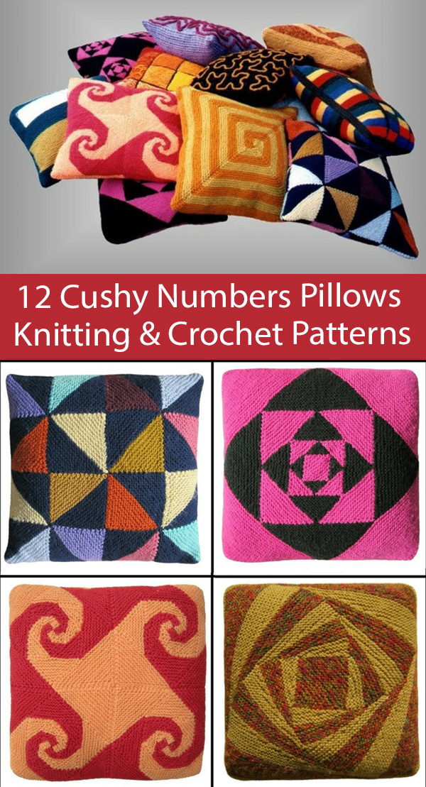 Pillow Knitting Pattern Cushy Numbers 12 knitting and crochet patterns for cushions