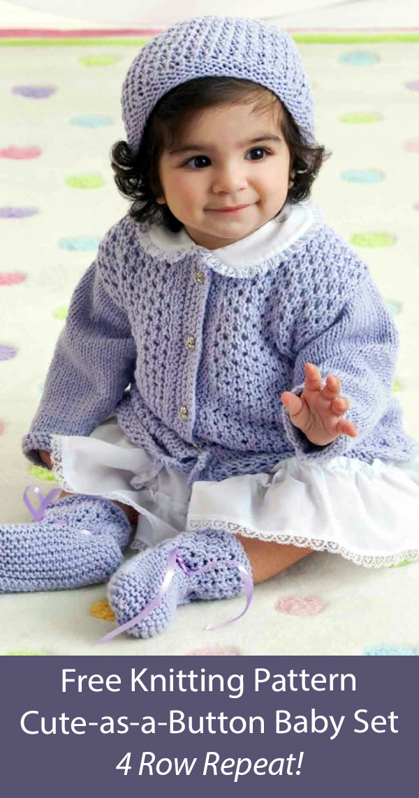 Free Baby Set Knitting Pattern Cute-as-a-Button Baby Cardigan and Hat