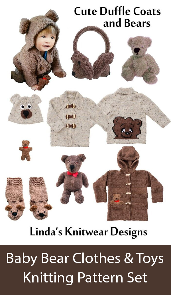Teddy Bear Baby Hoodies, Clothes, Toys Knitting Pattern Set