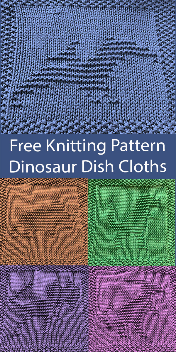Free Dinosaur Dish Cloth Knitting Patterns Pterodactyl, Triceratops, T Rex, Dilophosaurus, Parasaurolophus Afghan Squares