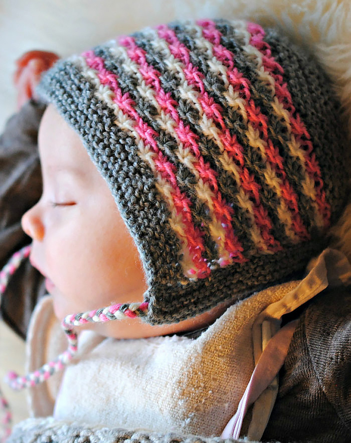 Free Knitting Pattern for Daisy Stitch Baby Bonnet