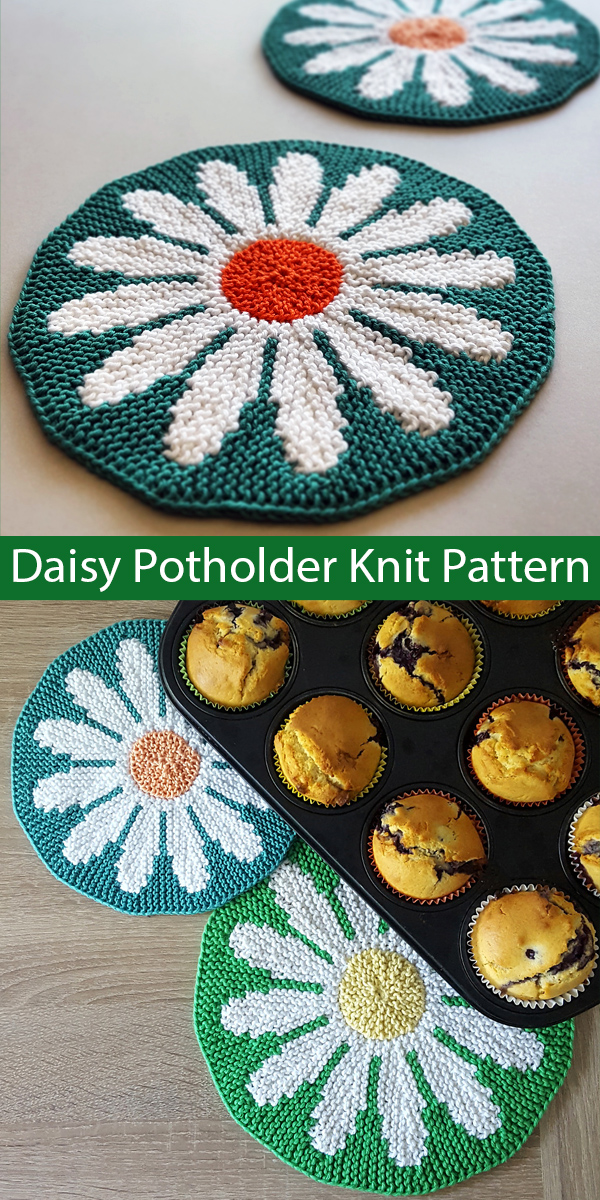 Knitting Patterns for Daisy Potholder