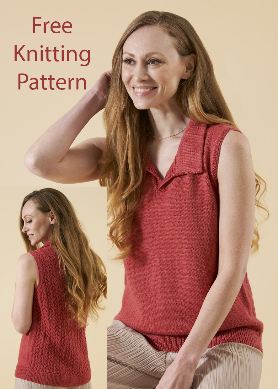 Free Women's Daisy Sleeveless Fishtail Lace Polo Top Knitting Pattern 