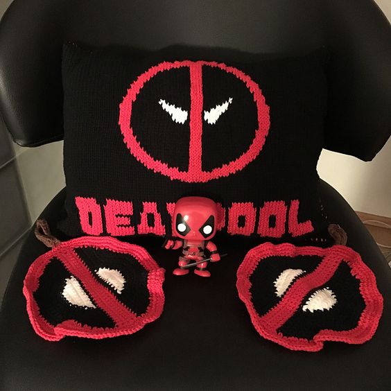 Free knitting pattern for Deadpool Pillow