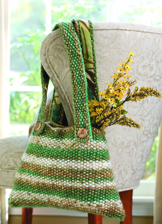 Free Knitting Pattern for Seed Stitch Striped Tote