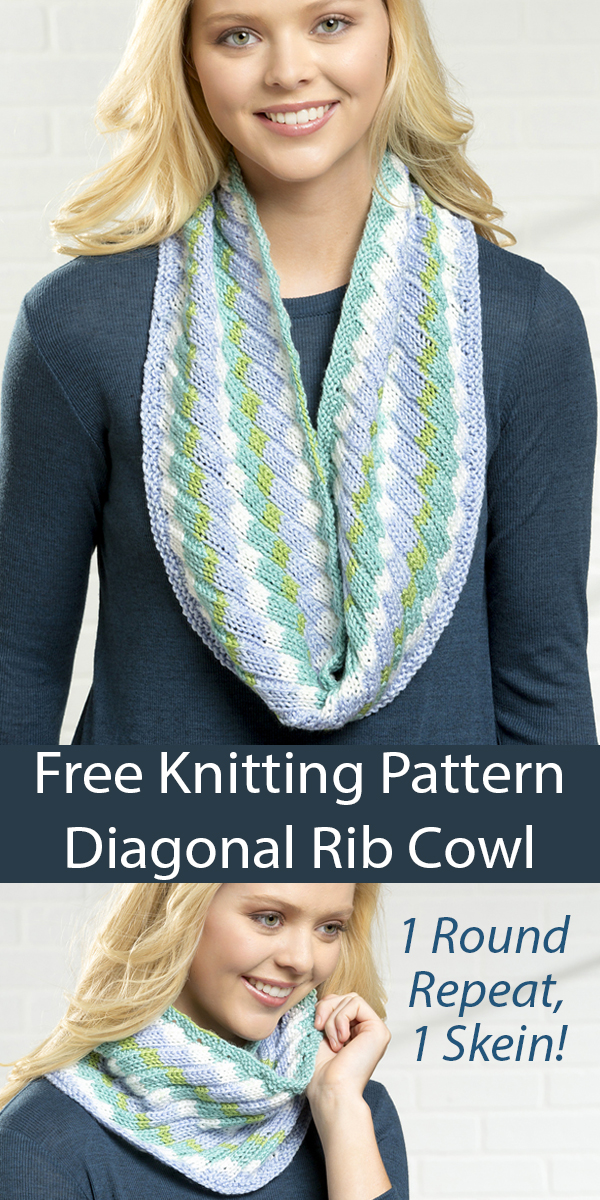Free Diagonal Rib Cowl Knitting Pattern One Row Repeat