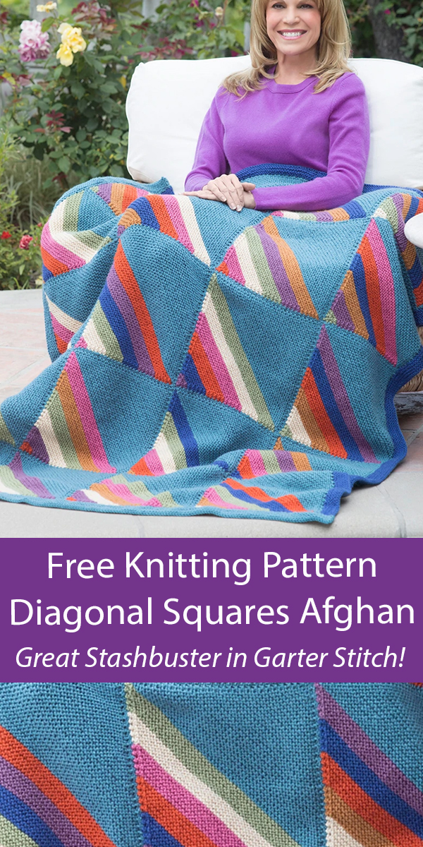 Free Blanket Knitting Pattern Diagonal Squares Afghan Garter Stitch Stashbuster