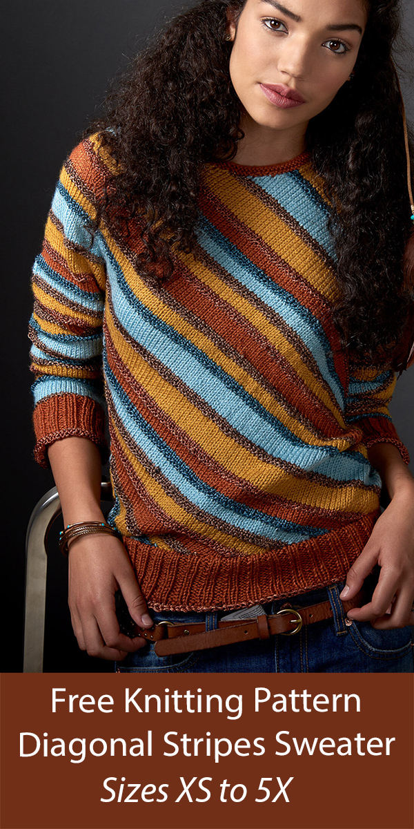Free Sweater Knitting Pattern Diagonal Stripes Sweater Jumper