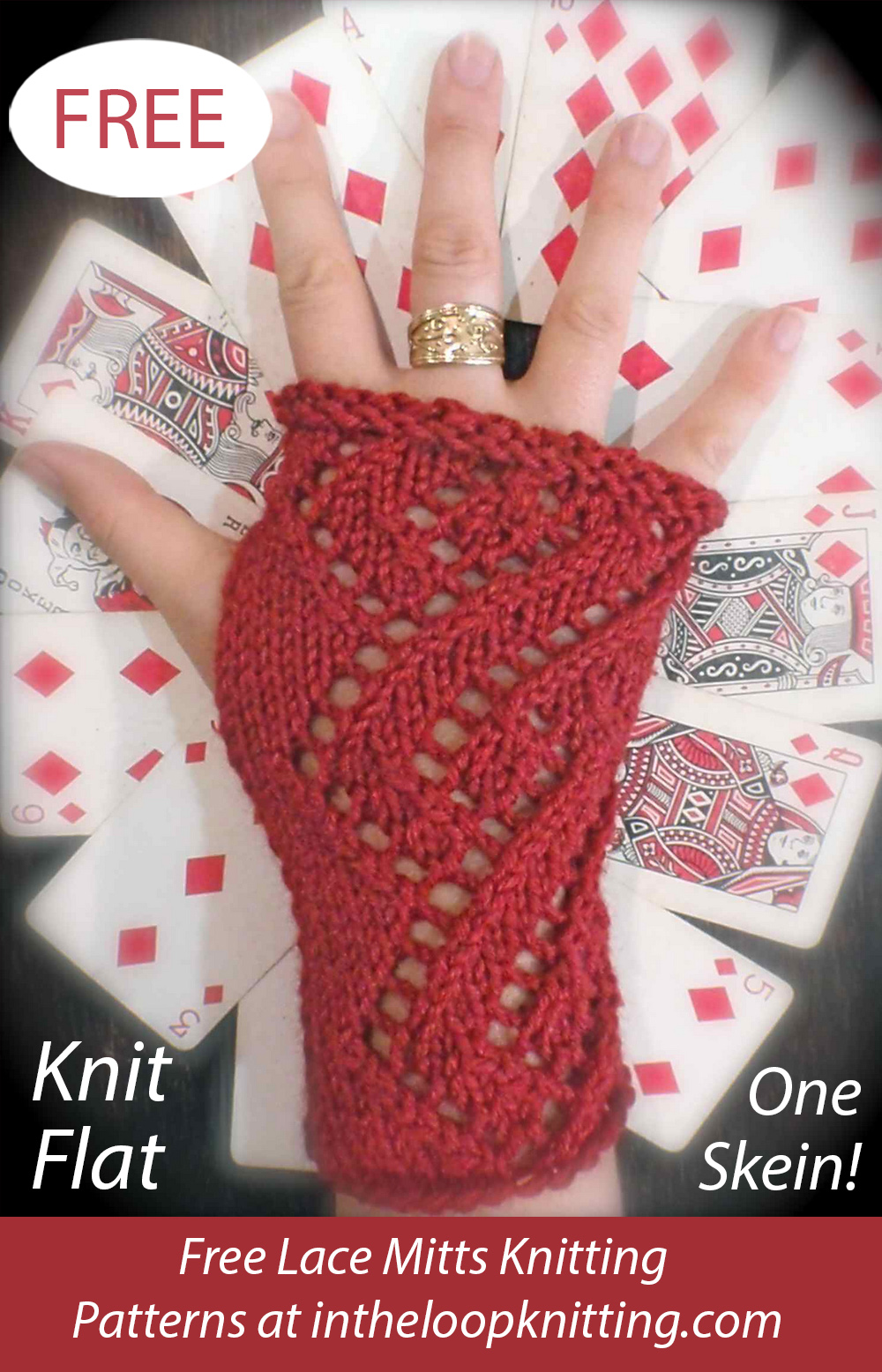 Free Diamond Lace Gauntlet Mitts Knitting Pattern One Skein