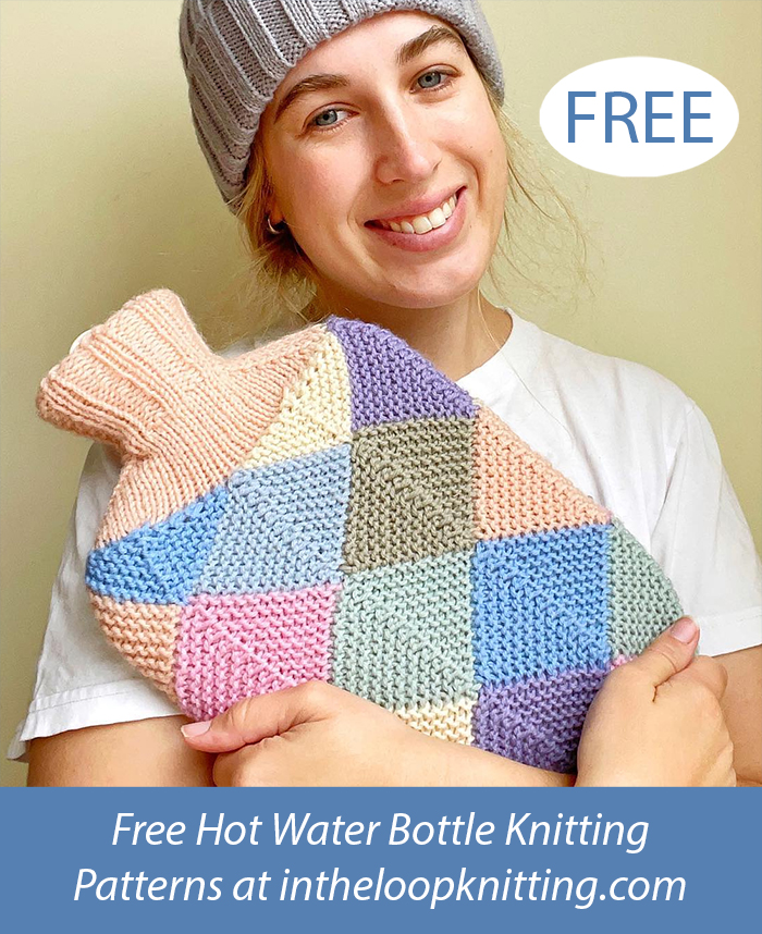 Free Diamond Patchwork Hot Water Bottle Cover Knitting Pattern
