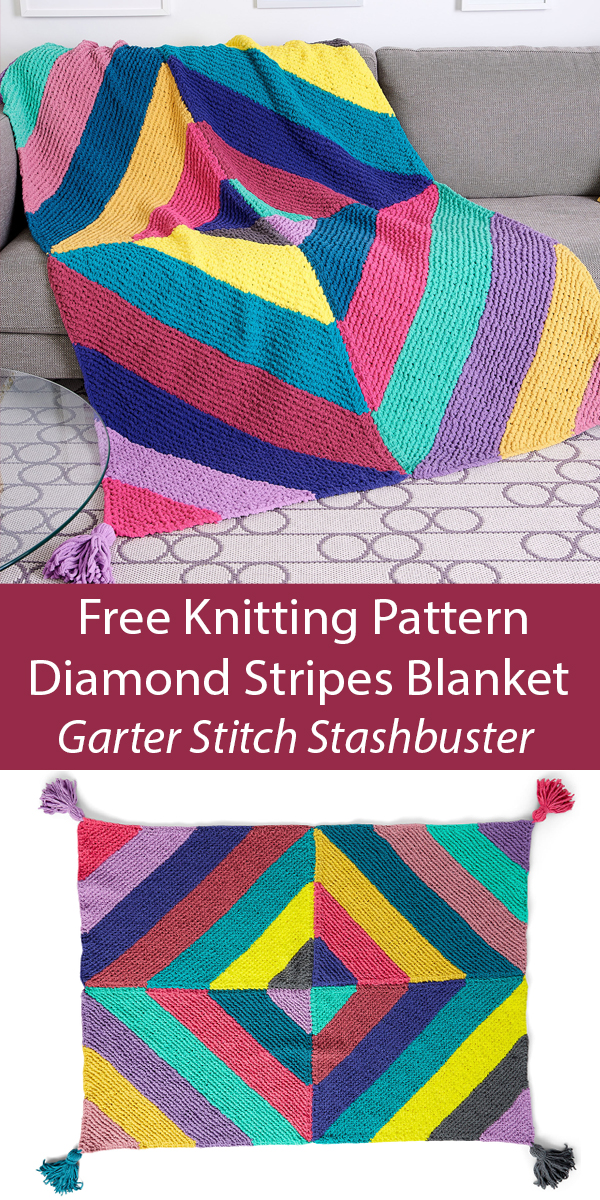 Free Diamond Stripes Blanket Knitting Pattern Garter Stitch Stashbuster