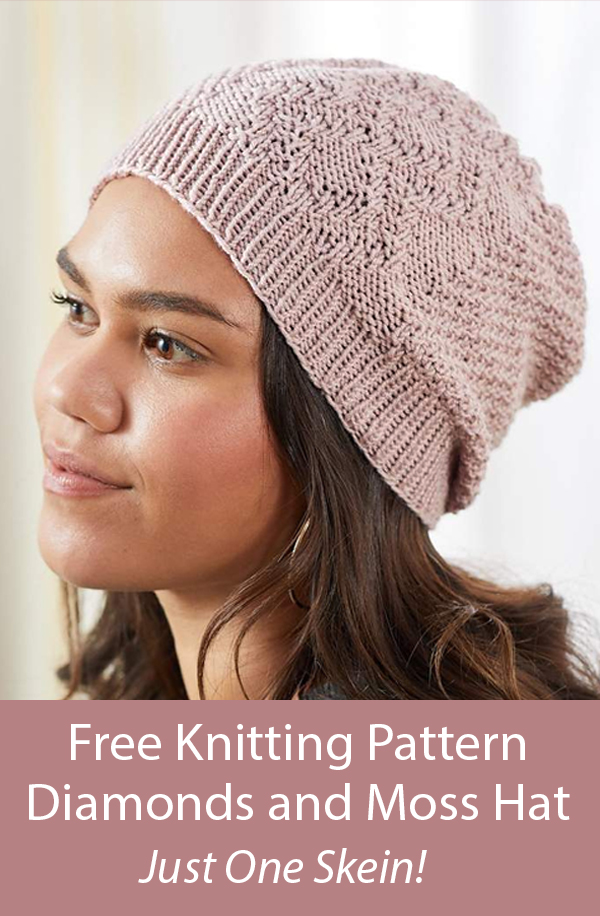 Free One Skein Hat Knitting Pattern Diamonds and Moss Hat
