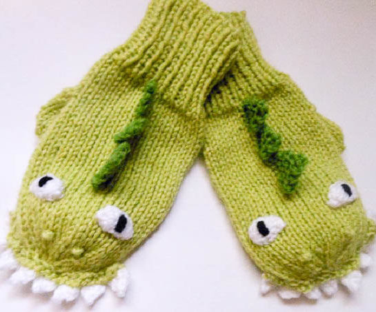 Knitting Pattern for Dinosaur or Dragon Mittens