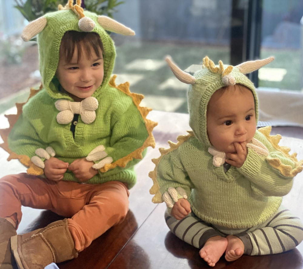 Baby and Toddler Dinosaur Hoodie Knitting Patterns