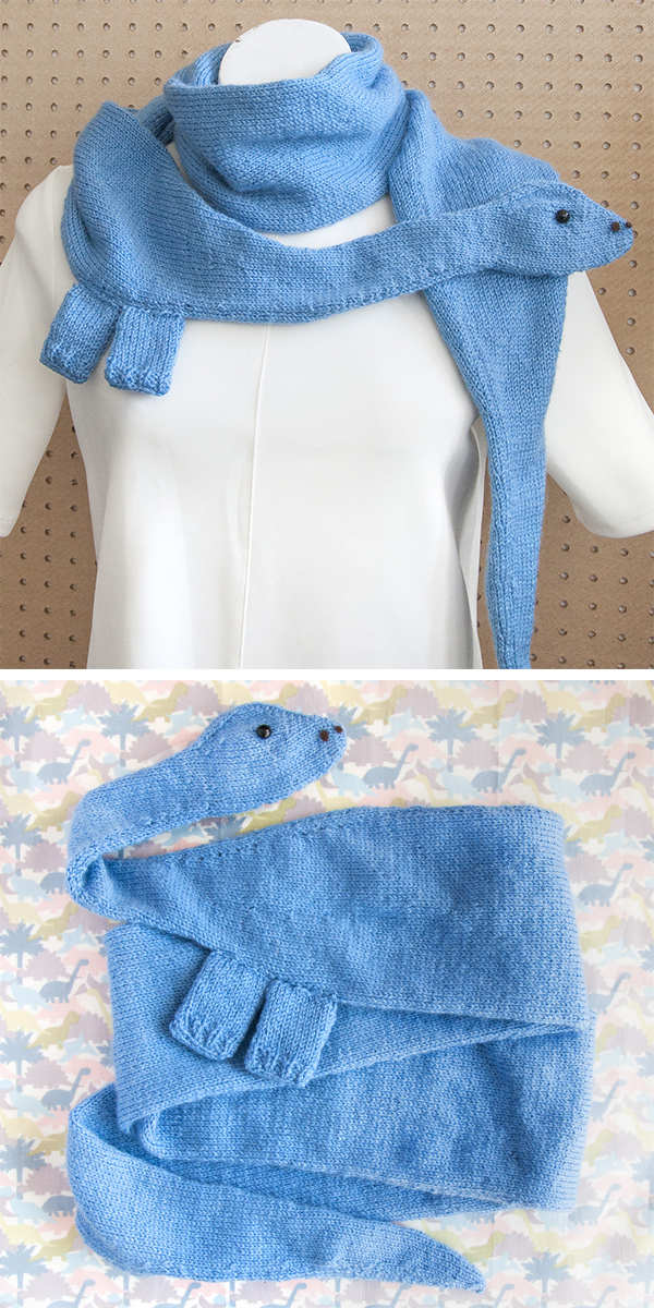 Knitting pattern for Diplodocus Scarf dinosaur shaped scarf