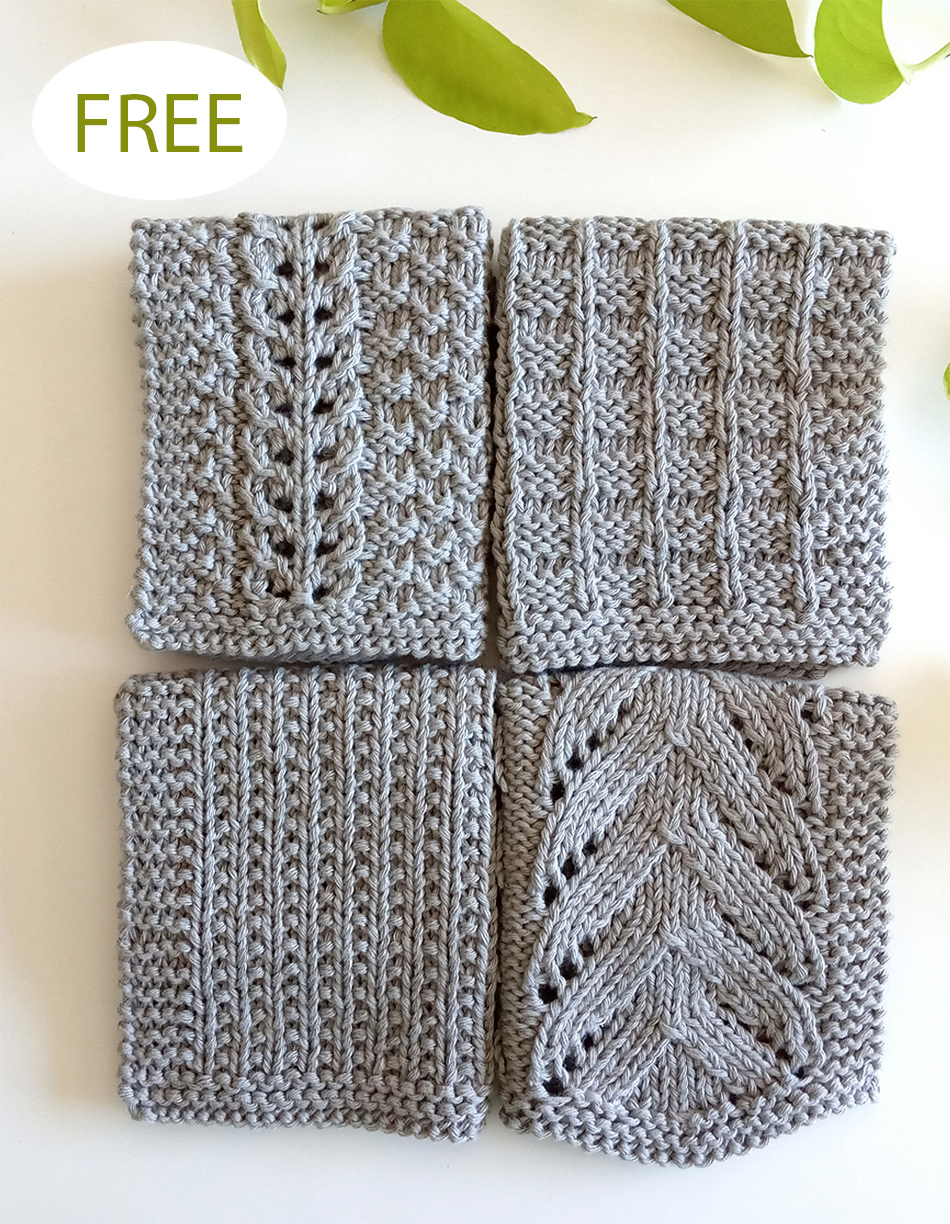 Free Four Dishcloths Set or Afghan Block Knitting Patterns