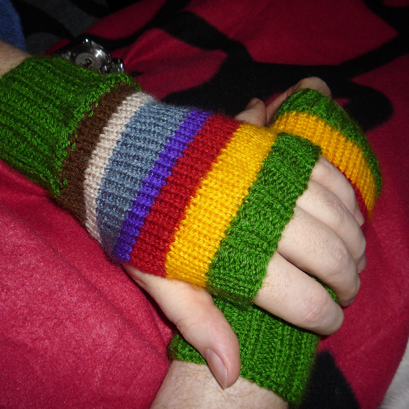 Free knitting pattern for Doctor Who Fingerless Mitts
