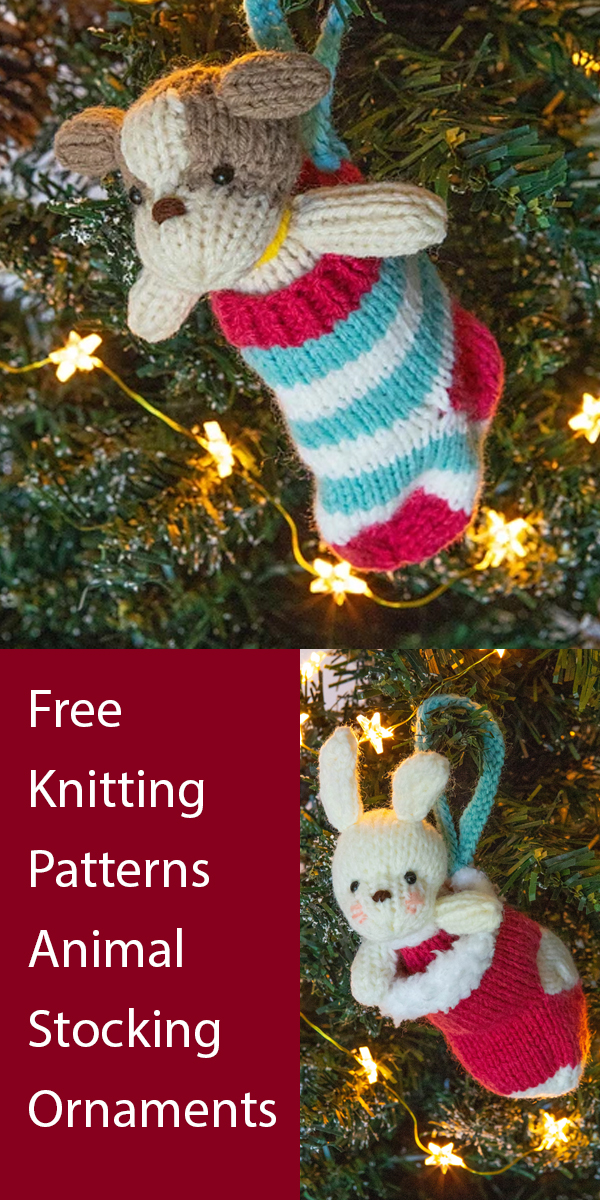 Free Knitting Patterns Christmas Tree Ornaments Puppy or Bunny in Stocking Ornaments