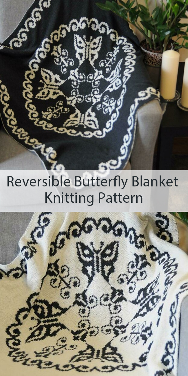 Knitting Pattern for Reversible Butterfly Blanket