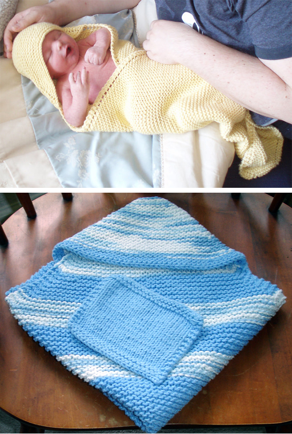 Free Knitting Pattern for Easy Hooded Baby Towel and Wash Cloth