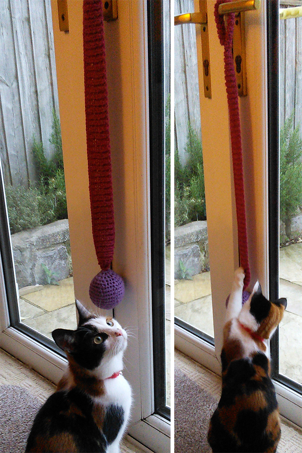 Free Knitting Pattern for Bouncy Door Hanger Cat Toy