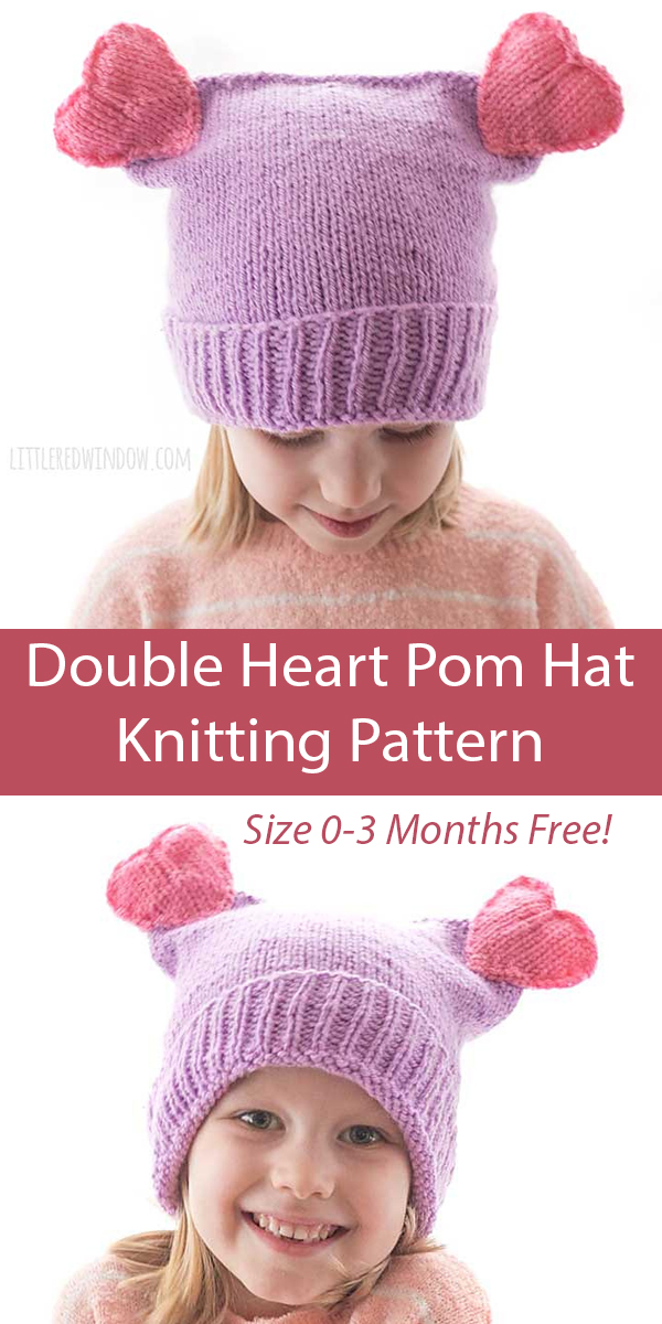 Double Heart Pom Hat Free Knitting Pattern 
