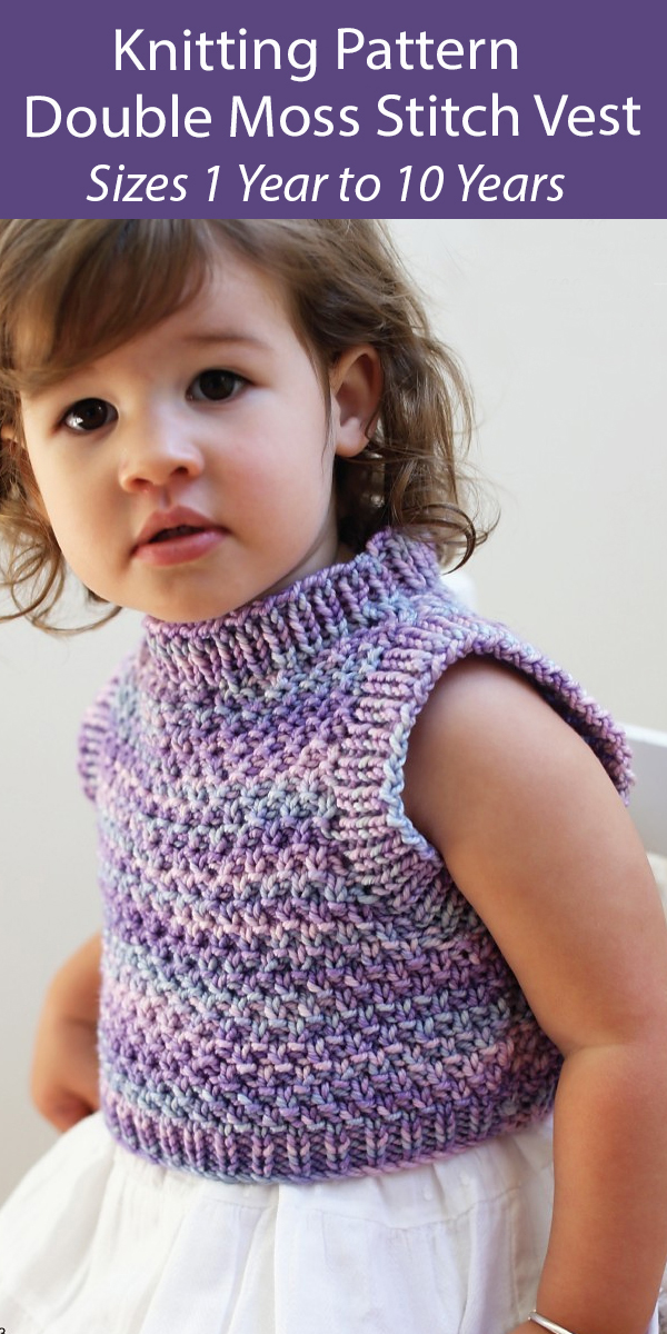 Baby and Child Knitting Pattern Double Moss Stitch Vest