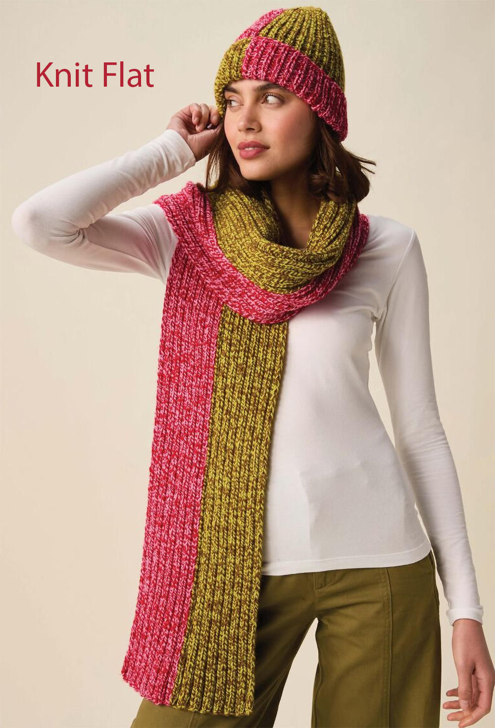 Doubles Hat and Scarf Knitting Pattern Half and Half 