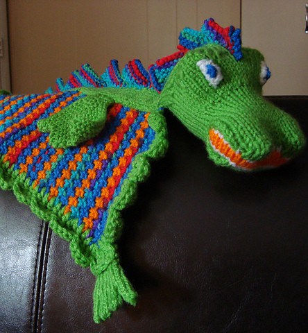 Free knitting pattern for Dragon lovey baby blanket buddy