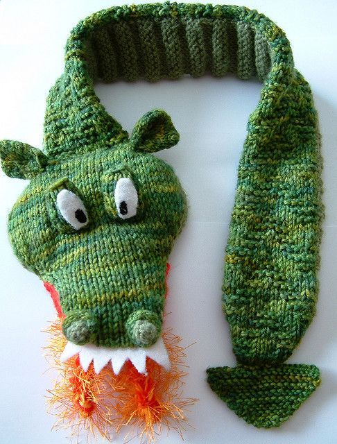 Free knitting pattern for Fiery Dragon Scarf and more fantastical creature knitting patterns