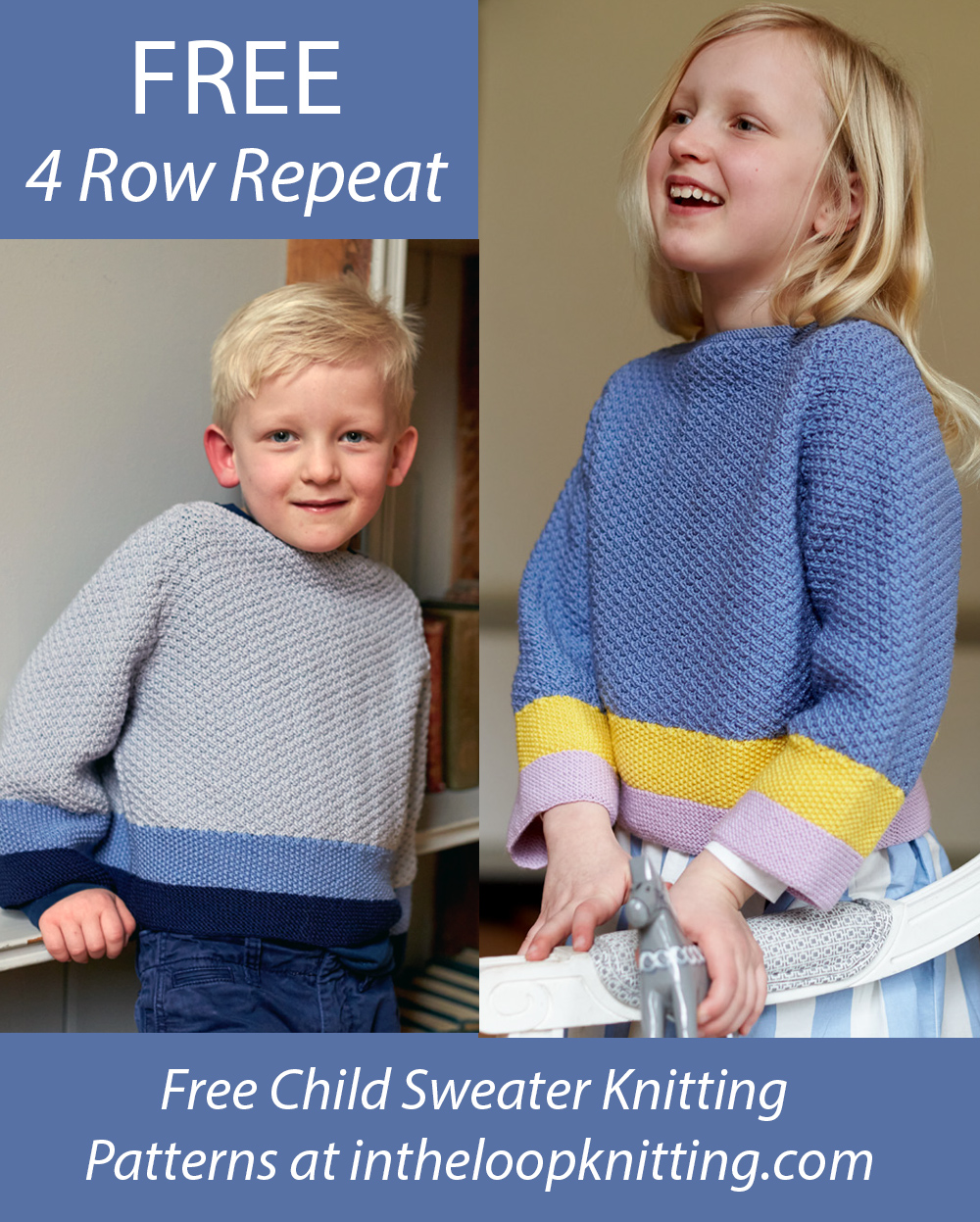 Free Child's Drew Sweater Knitting Pattern 1 yrs to 8 yrs