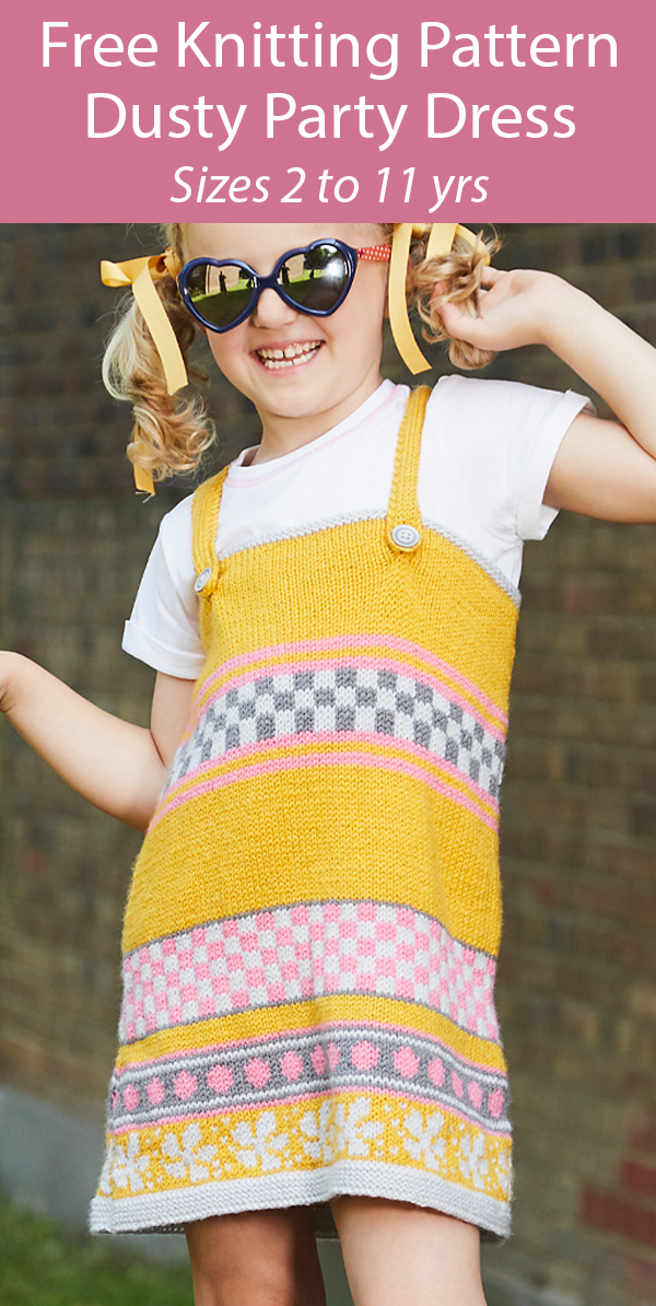 Free Knitting Pattern for Dusty Party Dress Ages 2 to 11 years - Great Stashbuster