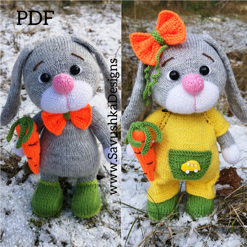 Easter Bunny Rabbit Knitting Pattern Toy Knit Flat