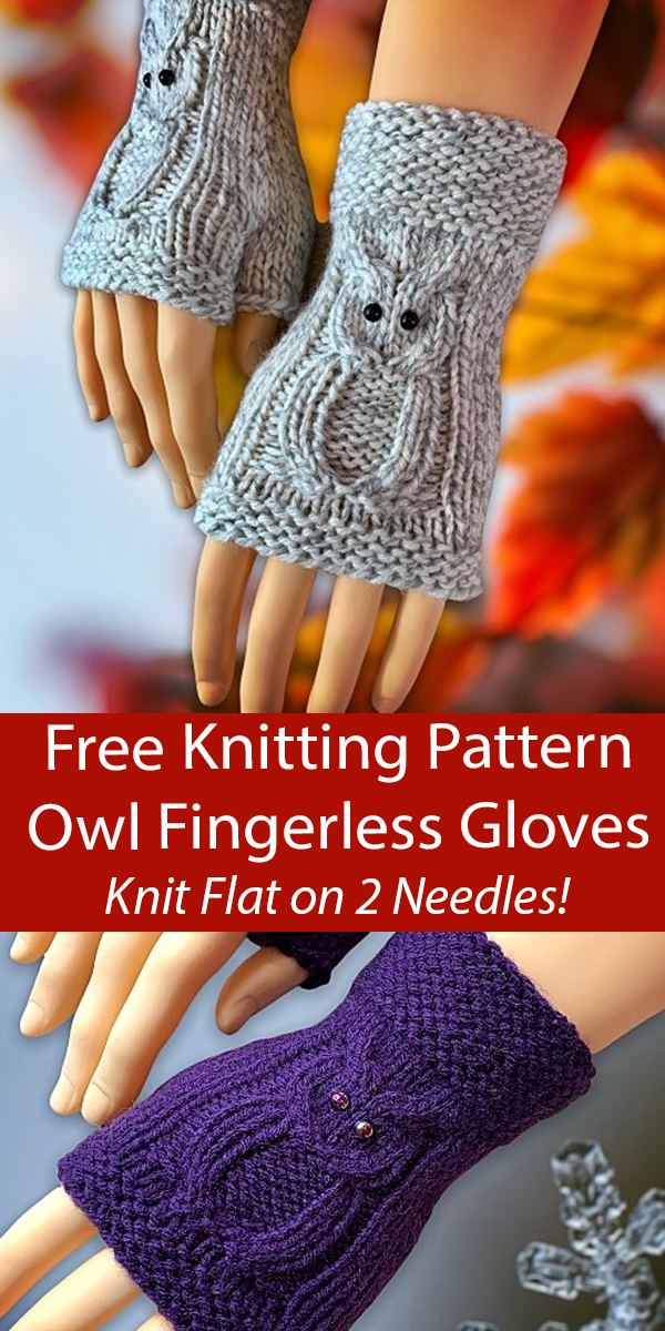 Free Knitting Pattern Owl Fingerless Gloves Mitts Knit Flat