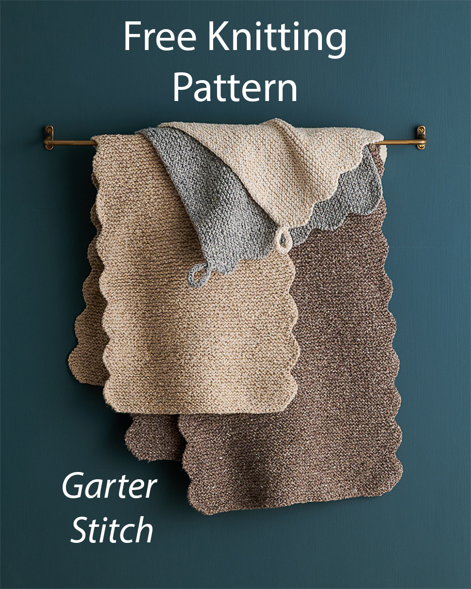 Garter Stitch Easy Scalloped Washcloth and Hand Towels Knitting Pattern 