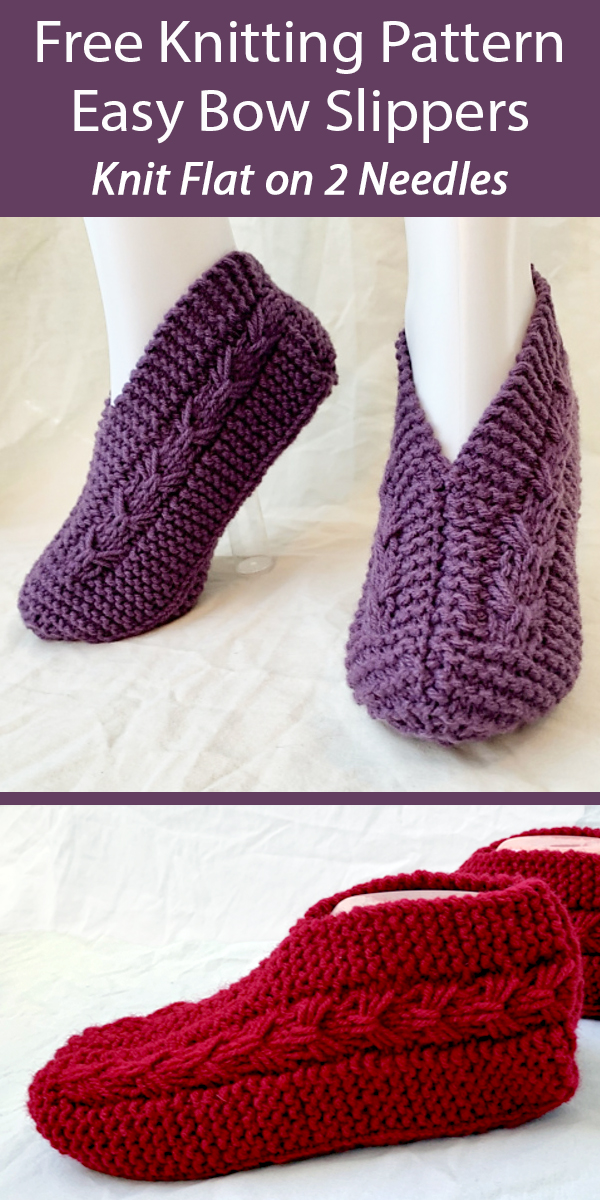 Free Knitting Pattern for Easy Bow Slippers Knit Flat