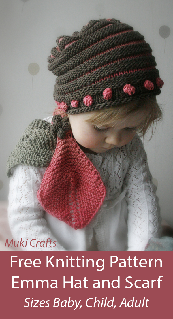 Free Emma Hat and Scarf Knitting Pattern Sizes Baby, Child, Adult