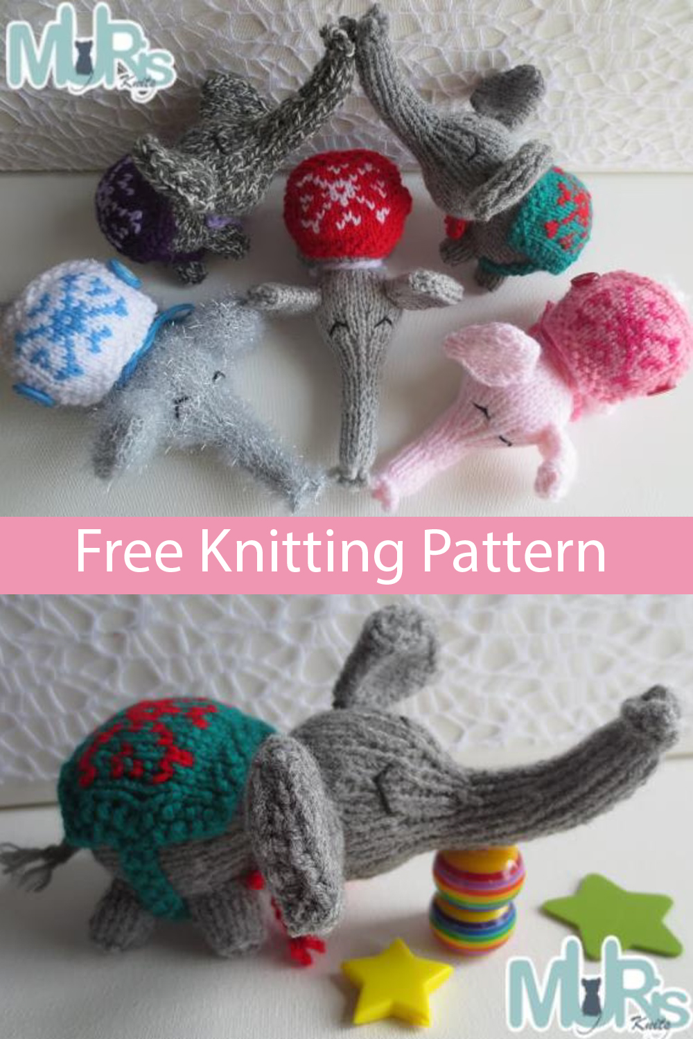 Free Enchanting Elephants Hanging Ornament Knitting Pattern