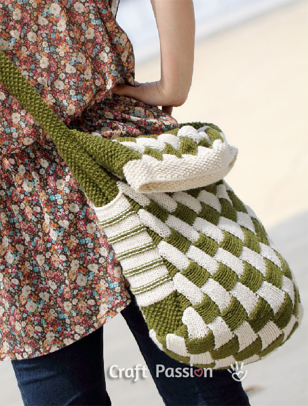 Free Knitting Pattern for Entrelac Messenger Bag