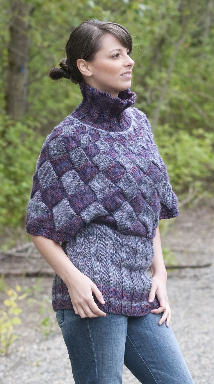 Free knitting pattern for Entrelac Poncho