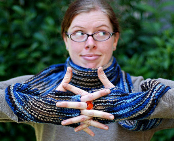 Free Knitting Pattern for Entwined Scarf With Attached Mitts