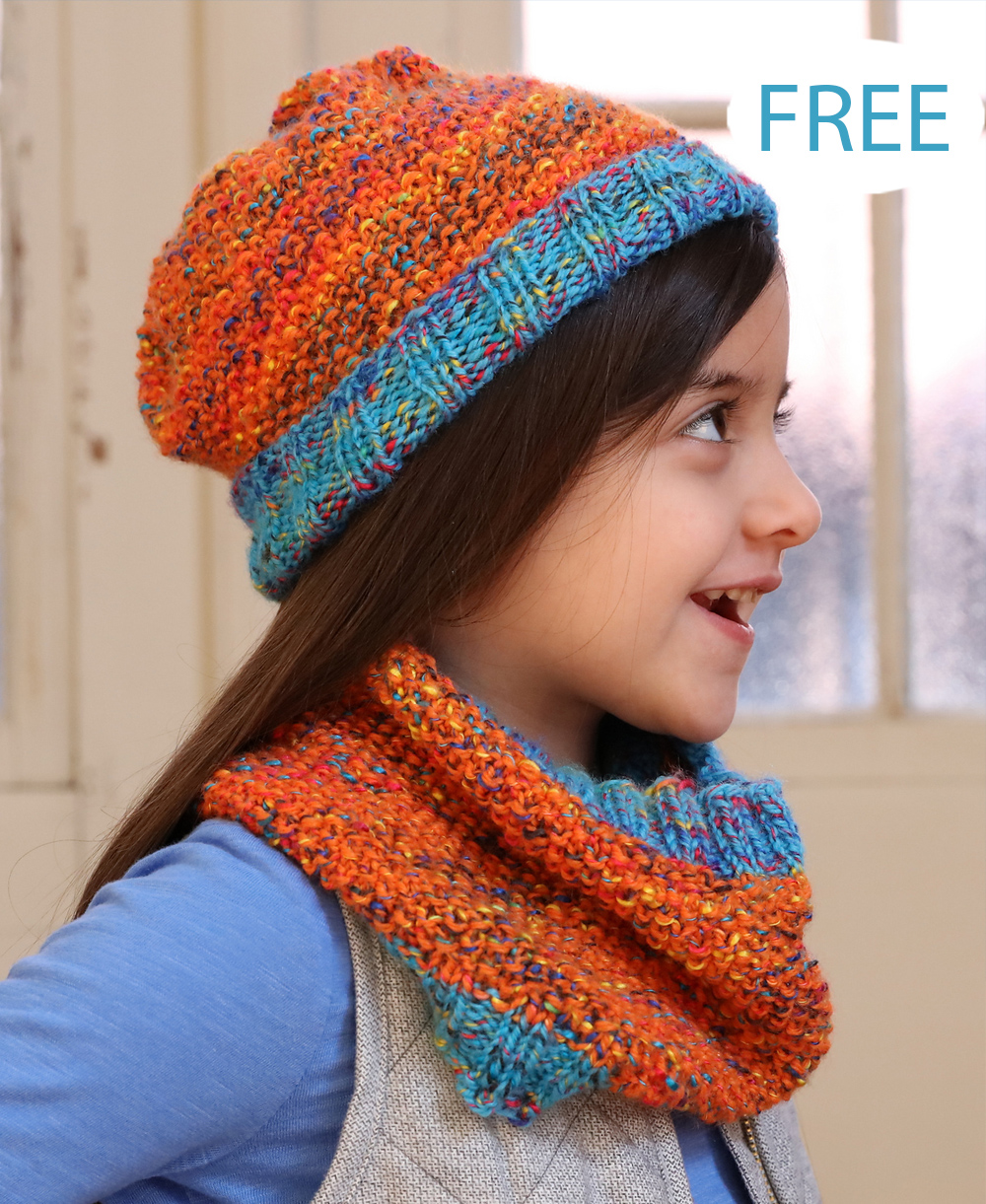 Free F795 Kid’s Hat and Cowl Set Knitting Pattern