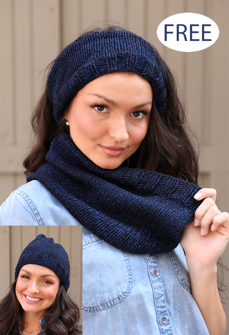 Free F925 Cowl, Hat and Headband Accessory Set Knitting Pattern Set