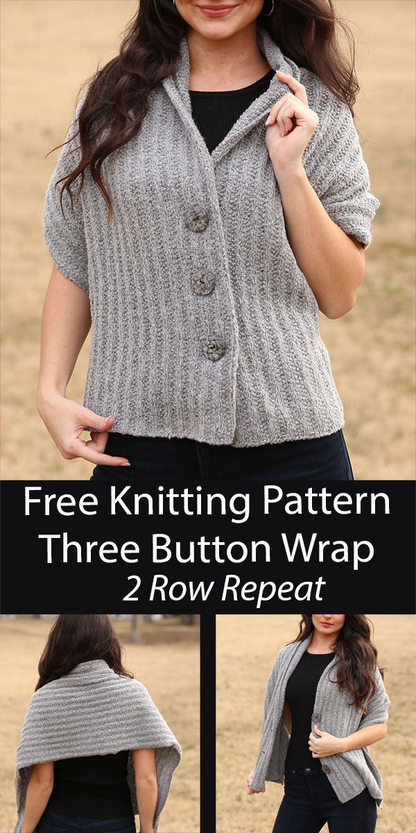 Free Shawl Knitting Pattern Three Button Wrap 2 Row Repeat